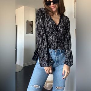 Zara polka dot V neck pleated top